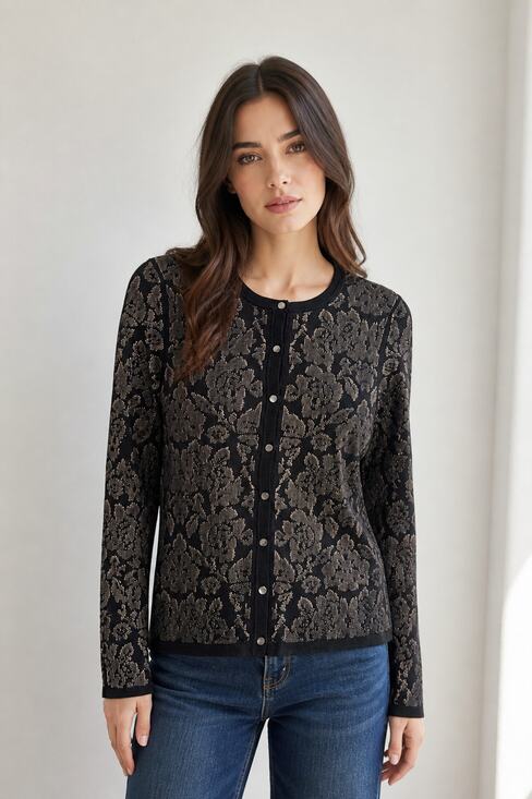 Ann Taylor Sweaters - Ann Taylor Medium Black Tan Floral Cardigan Sweater